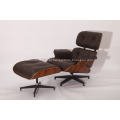 Cadeira de sala de couro e otomano Rosewood Eames